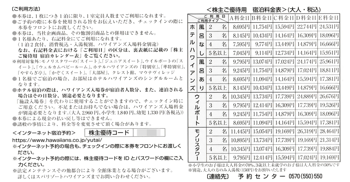 常磐興産株主優待（スパリゾートハワイアンズ入場券3枚他）1冊 送料込_画像5