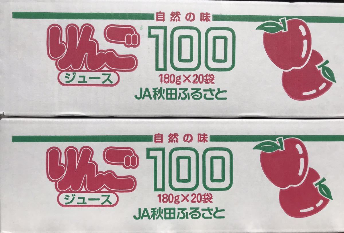 秋田産　りんごジュース　果汁100% りんごジュース　2箱（40袋入り）　送料込み　新鮮パウチパック　【品種は富士】