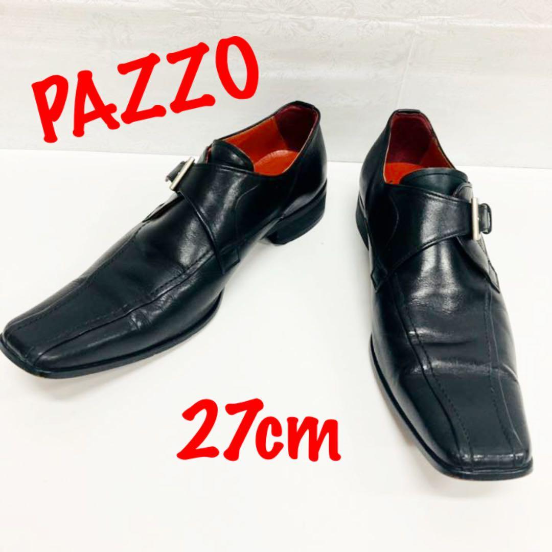PAZZO パッゾ　モンクストラップ　スワールトゥ　ブラック　27cm　メンズ　シューズ　黒　ビジネスシューズ　メンズシューズ　赤　革靴