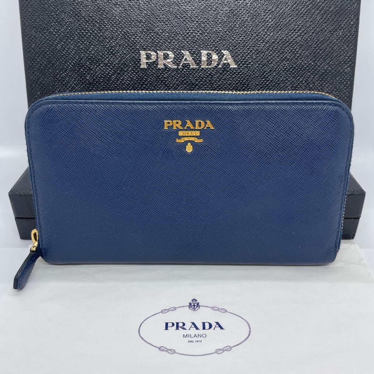 美品】 PRADA プラダ サフィアーノ レザー ゴールド金具 ラウンド