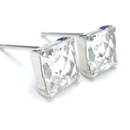 K10WG/YG white topaz Princess cut checker cut square 5mm stud earrings jewelry Gold 
