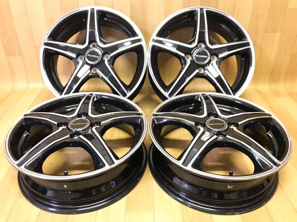 長野発！美品程度！BS BALMINUM BAL/V5.VR5 ZCW 15×4.5J4穴PCD100+45 ハブ約73mm センターキャップ付きアルミホイール4本