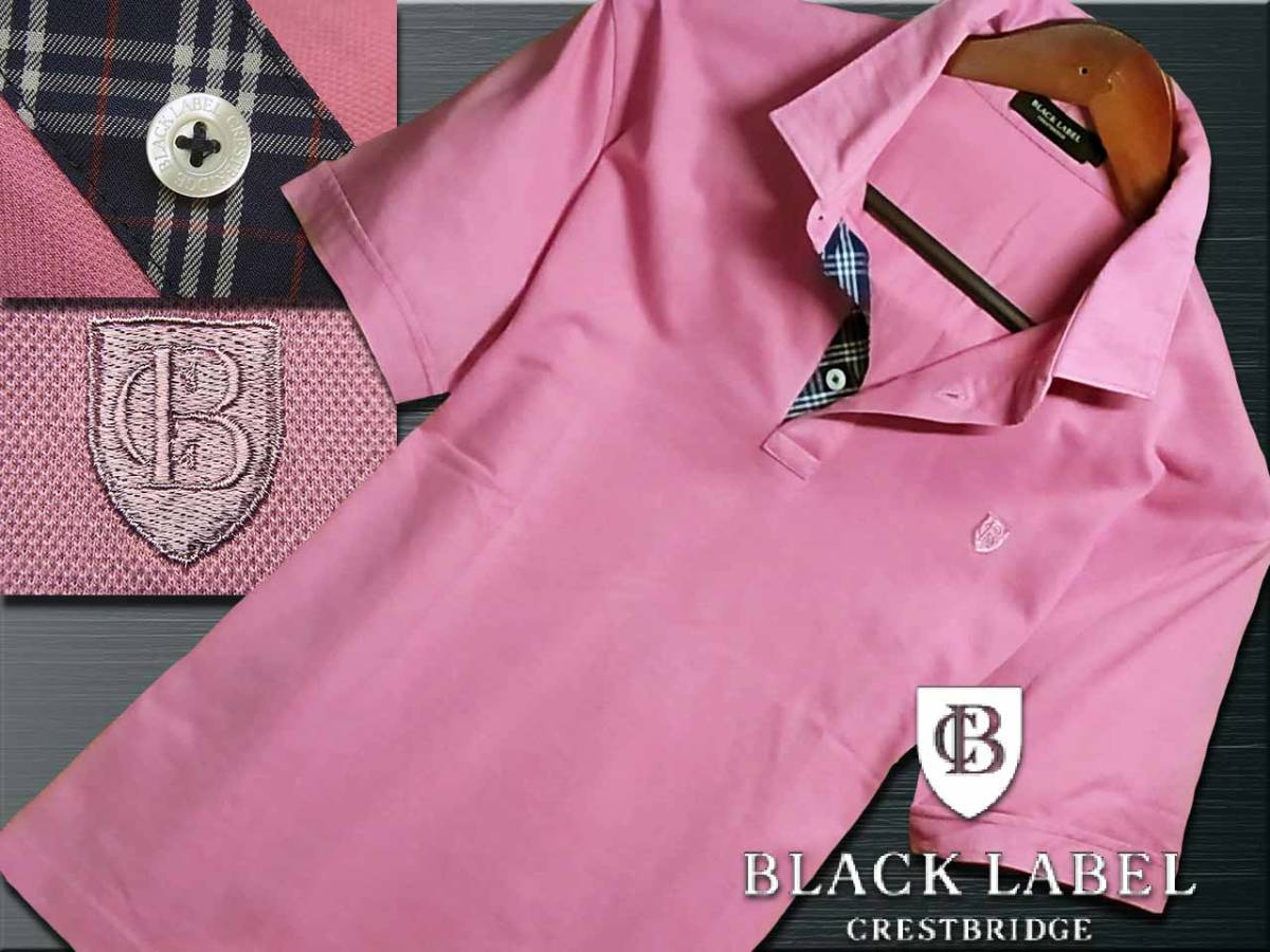 PayPayフリマ｜大人気 前立チェック ポロシャツ エンブレム刺繍入 ピンク サイズM ブラックレーベルクレストブリッジ BLACK LABEL  CRESTBRIDGE