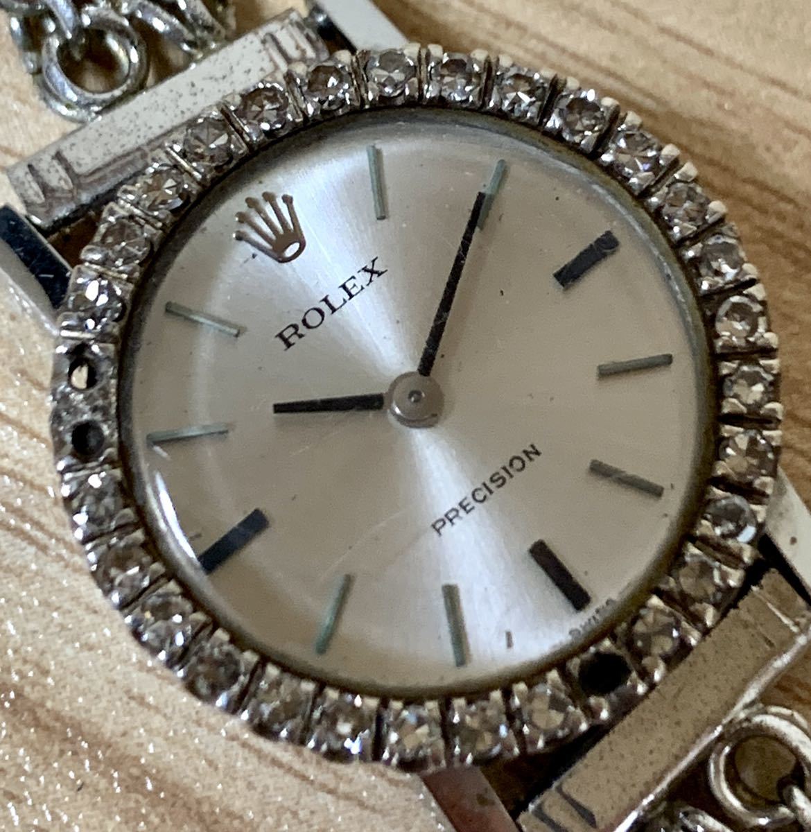 11円〜H ROLEX ロレックス プレシジョン Ref.2649 ダイヤベゼル シルバー文字盤 手巻き レディース アンティーク腕時計 ジャンク 61045046_画像1