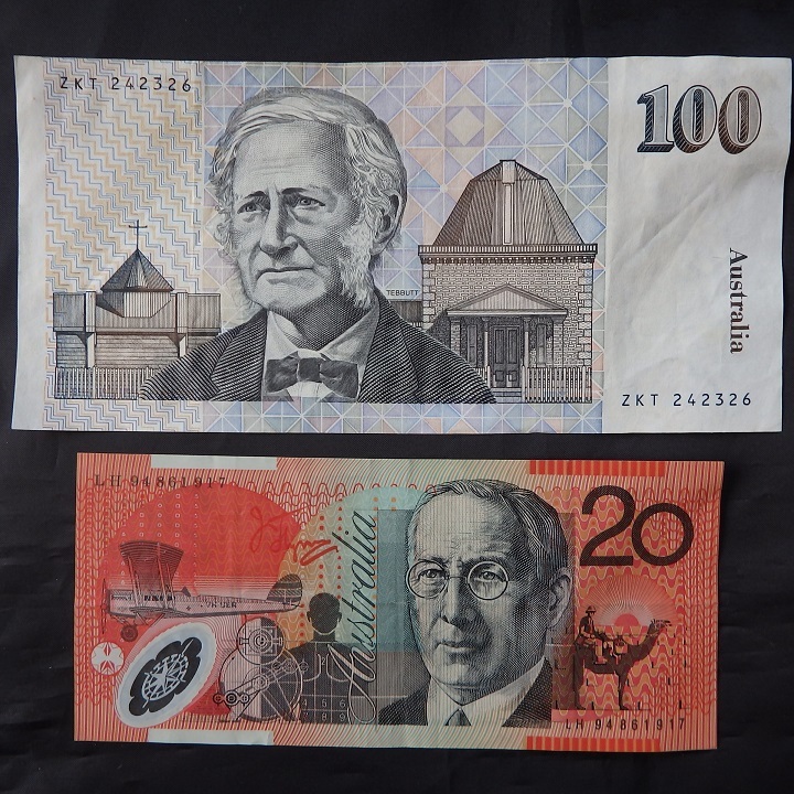 オーストラリア　旧紙幣　１００ドル、２０ドル、各１枚_画像2