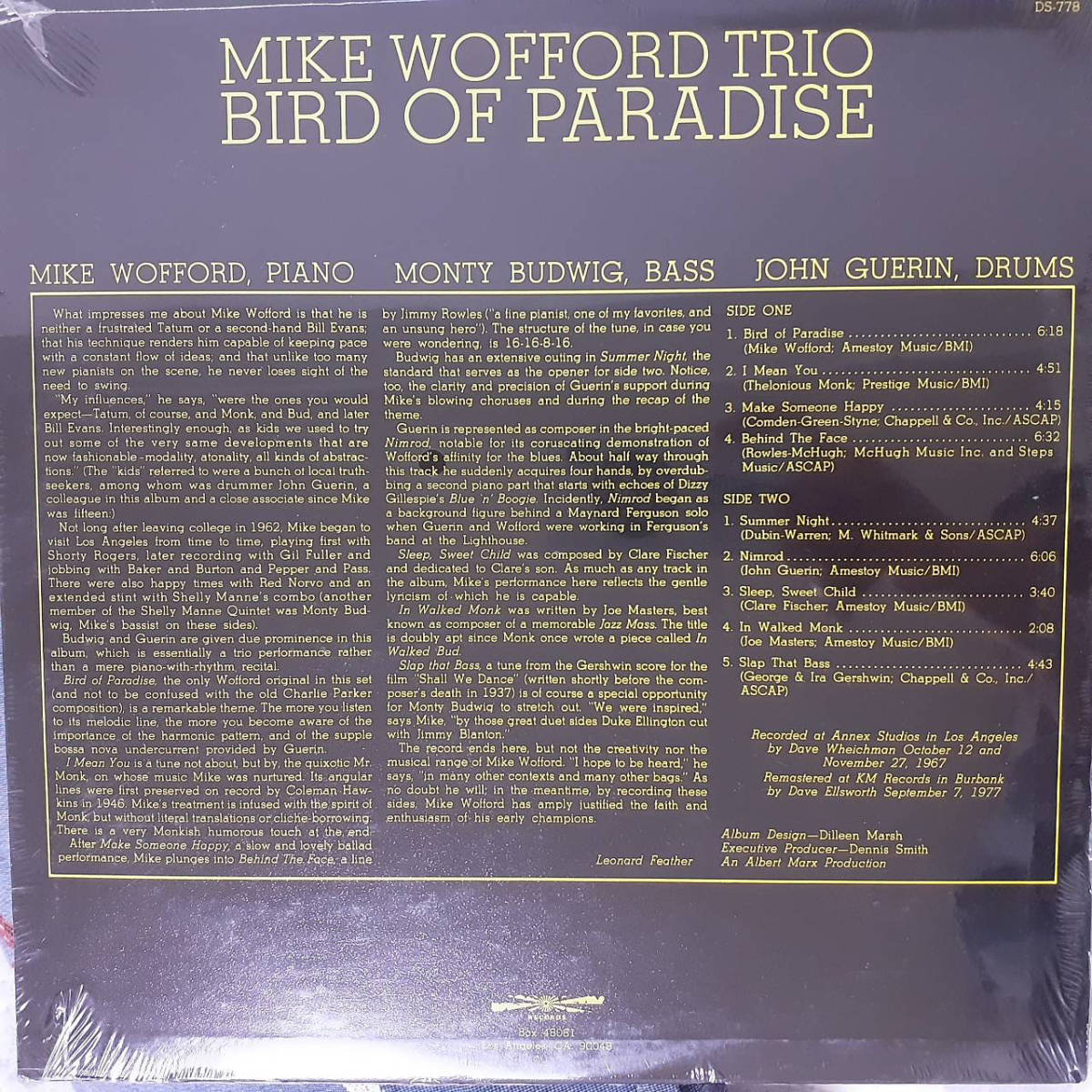 奇跡！未開封シールド Mike Wofford Trio / Bird Of Paradise 67年作の77年リマスター！Summer Night Monty Budwig, John Guerin Milestone_画像2