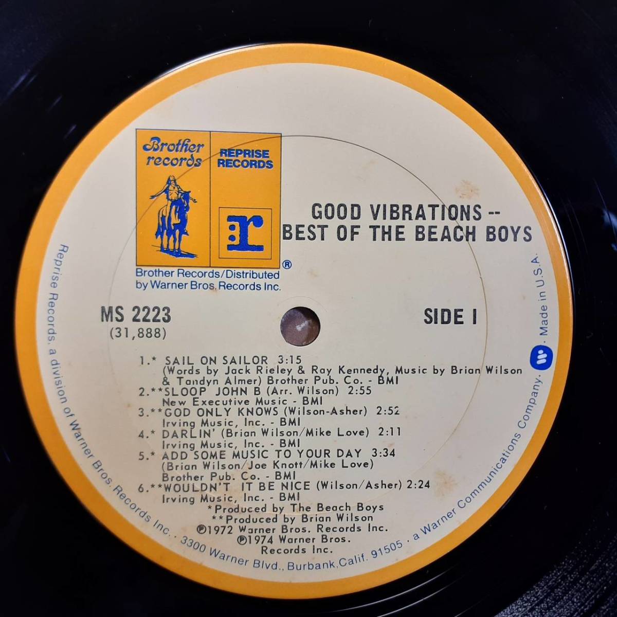 米オリジLP！Beach Boys / Good Vibrations Best Of ～ 1975年 Brother (Reprise) MS 2223 Pet Sounds Smiley Smile Friends Brian Wilson_画像2