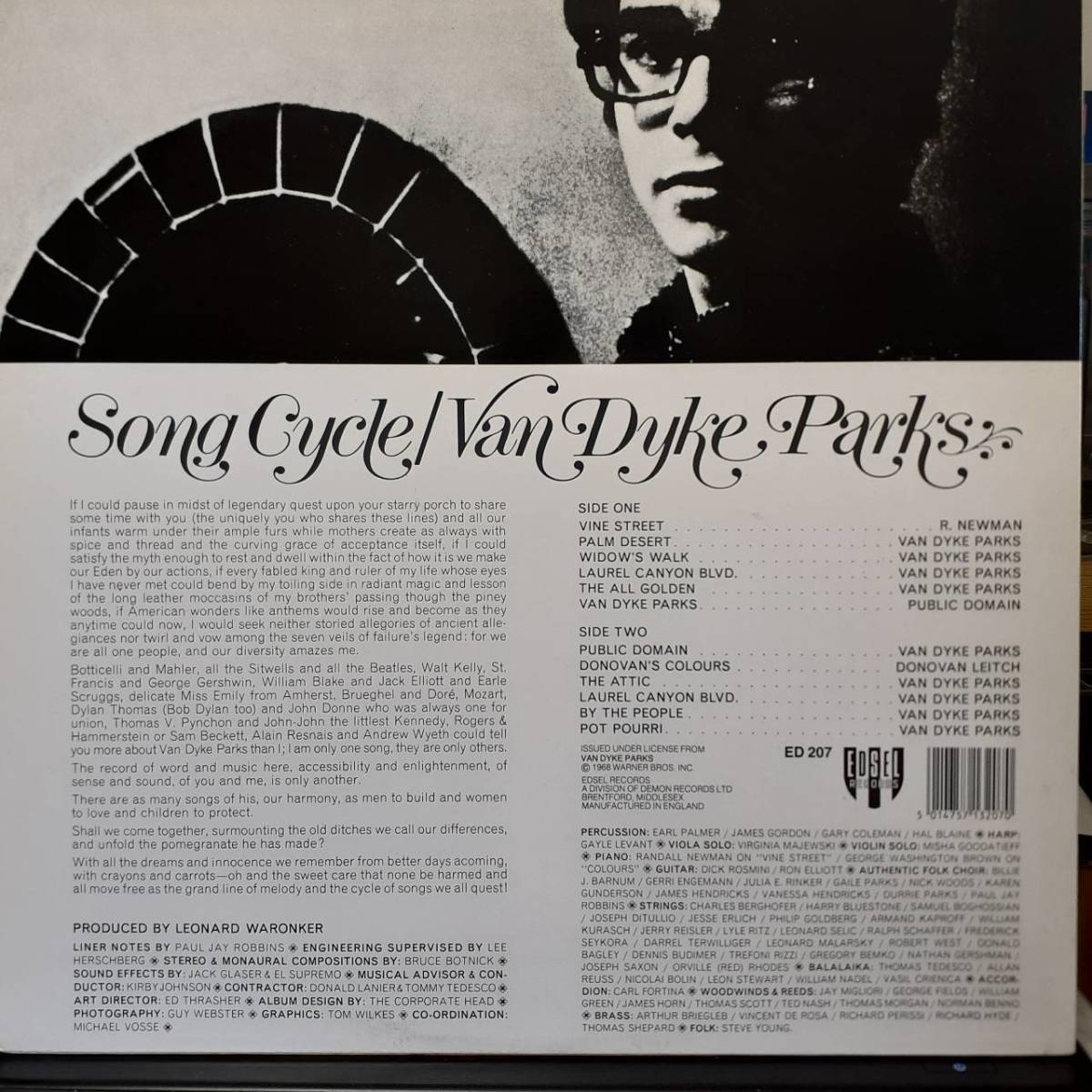 英EDSEL盤LP！Van Dyke Parks / Song Cycle 1968年作の86年盤 ED 207！1st アルバム！A Porky Prime Cut 刻印！Jim O'Rourke 細野晴臣_画像3