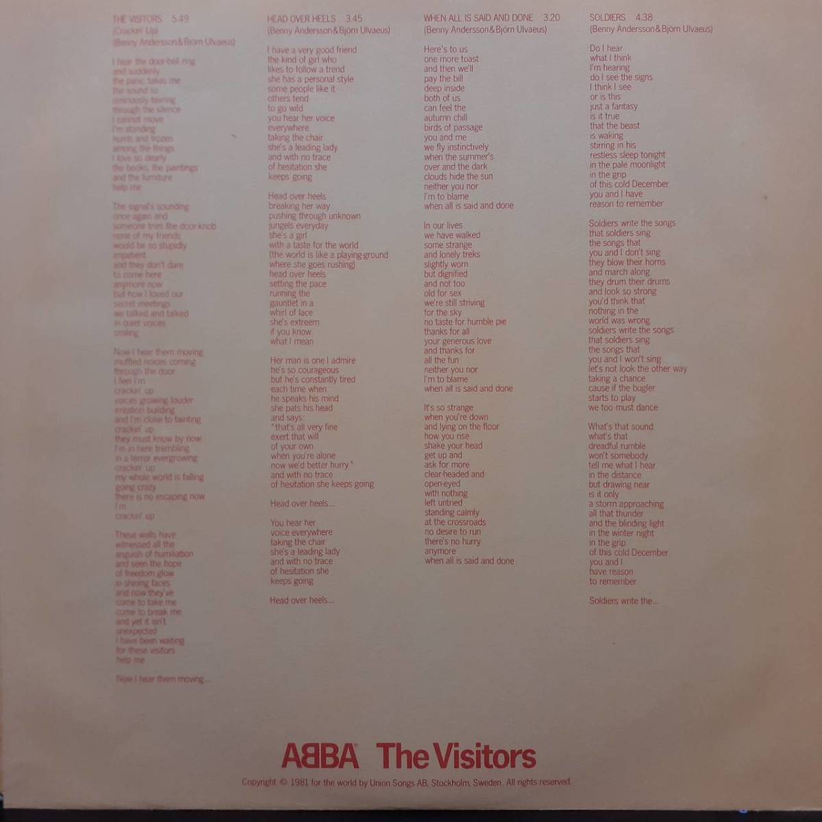 レア！東欧チェコスロバキア盤LP！ABBA / The Visitors 1981年 SUPRAPHON 1113 3214 POLAR ラスト・アルバム！アバ！ビョルン＆ベニー_画像4