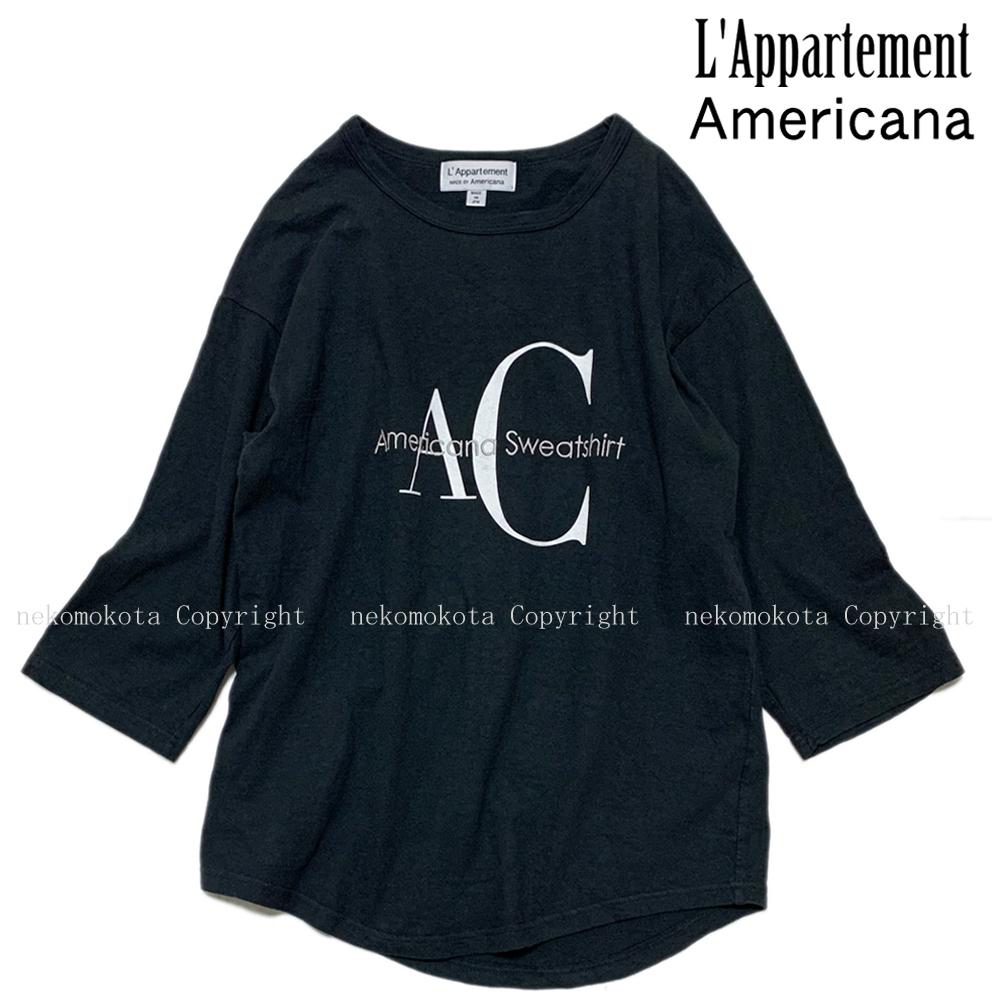 アパルトモン アメリカーナ 味わい深い製品染め AC Long T-sh ロゴ Tシャツ ロンT ブラックA 黒 AMERICANA L'Appartement_画像1