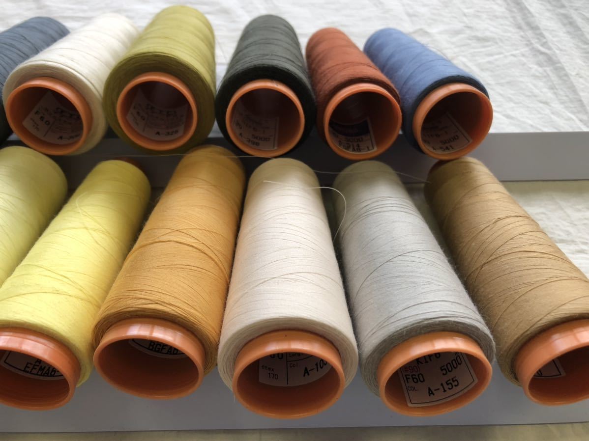工業用 ミシン糸 、スパン糸、東洋紡マナード-S、90番(F60)、16本(16色)残糸です。