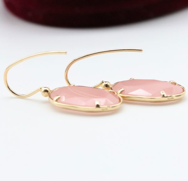 * Agete * pink quartzite K10 hook earrings agete ( tube 5_883)