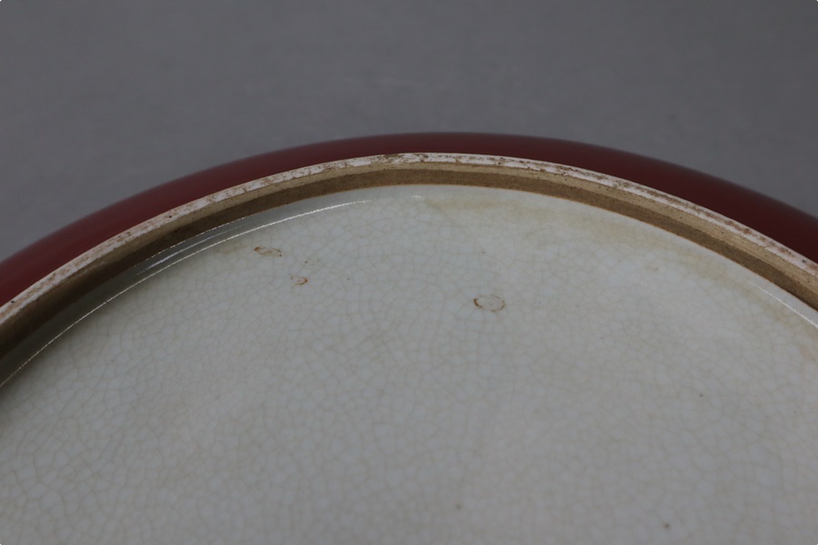 中国美術 明代 赤釉水仙鉢 直径33 5cm 箱付 辰砂 紅釉水盤 花生 唐物 