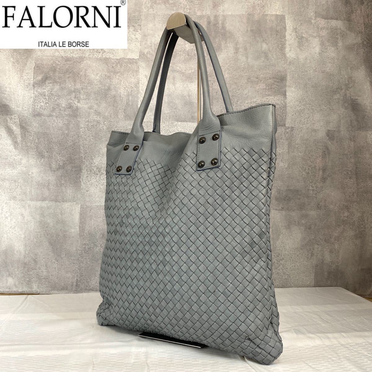 極美品】FALORNI イントレチャート アイスブルー ハンドバッグ定価13万