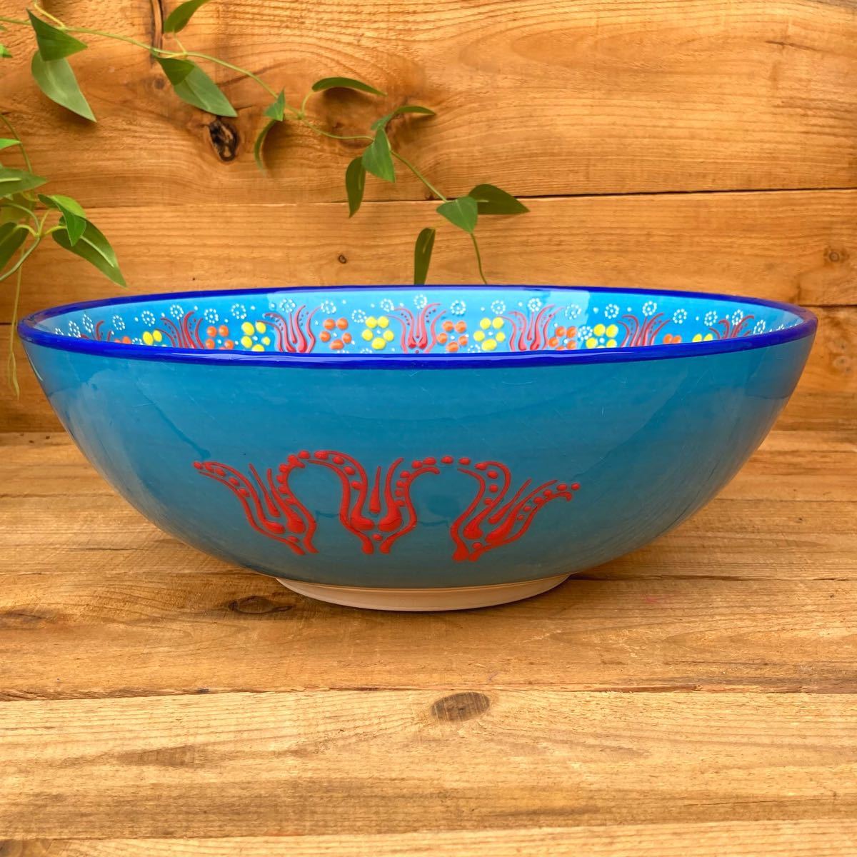 31.5cm* new goods * Turkey ceramics extra-large size bowl * blue * hand made kyu tough ya ceramics [ conditions attaching free shipping ]