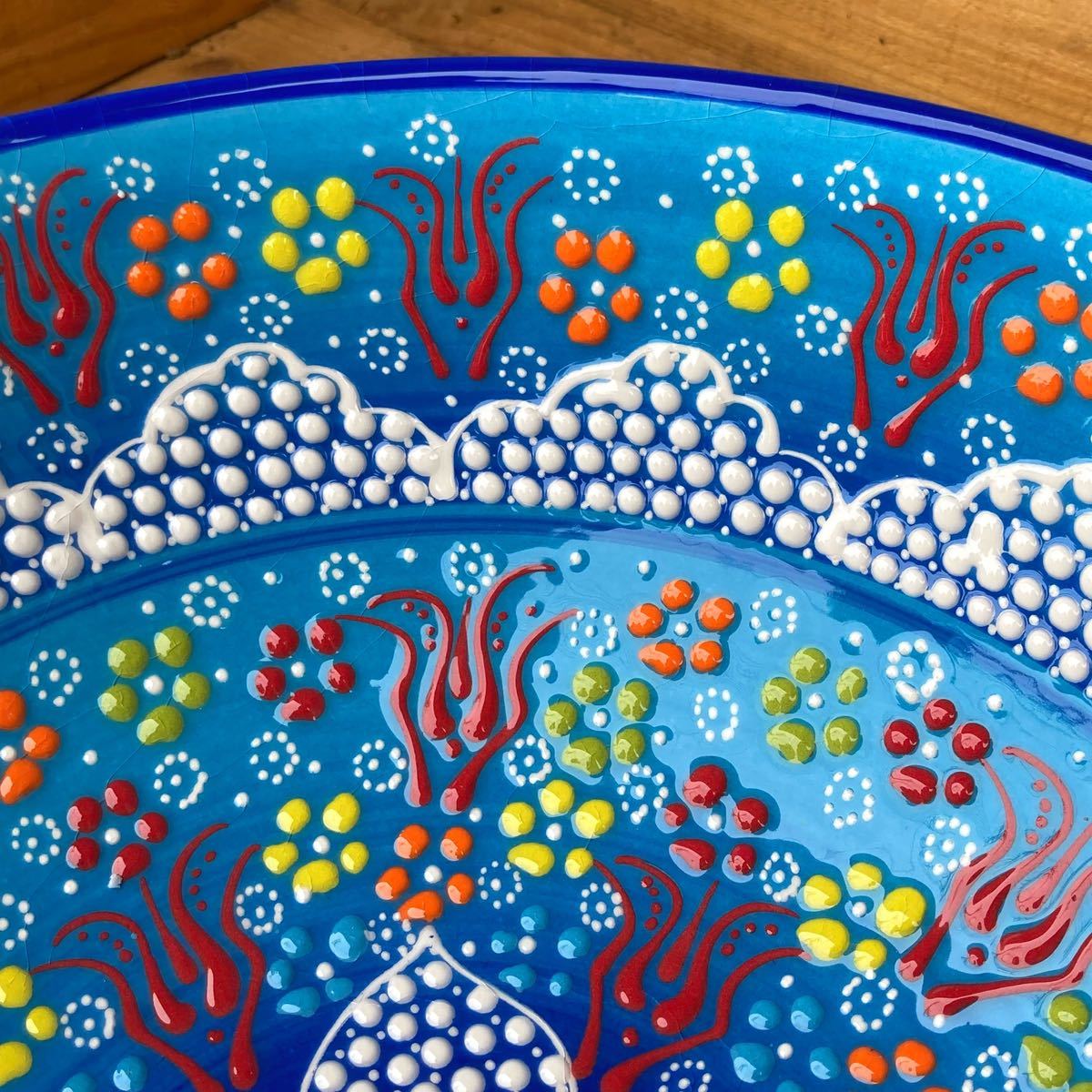 31.5cm* new goods * Turkey ceramics extra-large size bowl * blue * hand made kyu tough ya ceramics [ conditions attaching free shipping ]