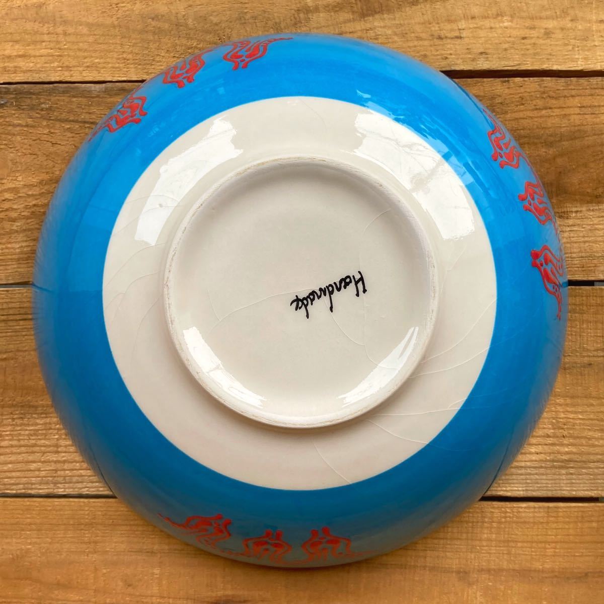 31.5cm* new goods * Turkey ceramics extra-large size bowl * blue * hand made kyu tough ya ceramics [ conditions attaching free shipping ]