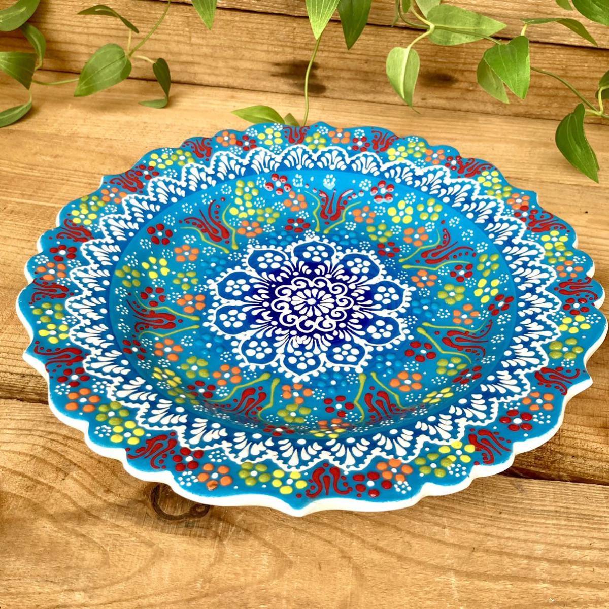 27cm* new goods * Turkey ceramics plate ornament interior * light blue * hand made kyu tough ya ceramics [ conditions attaching free shipping ]028