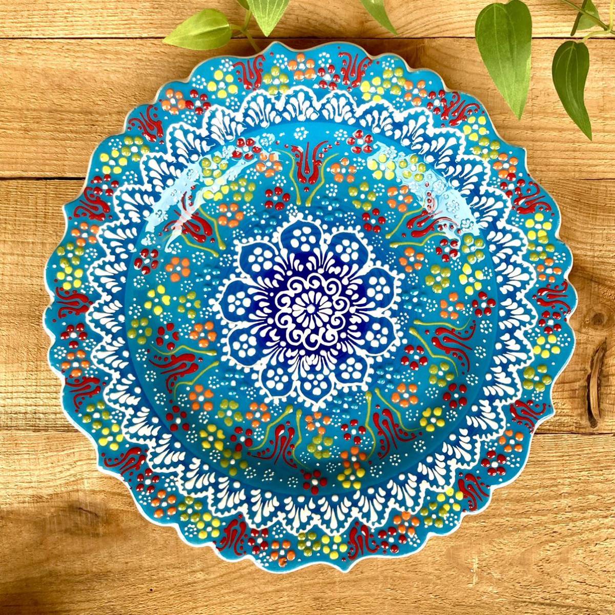 27cm* new goods * Turkey ceramics plate ornament interior * light blue * hand made kyu tough ya ceramics [ conditions attaching free shipping ]028