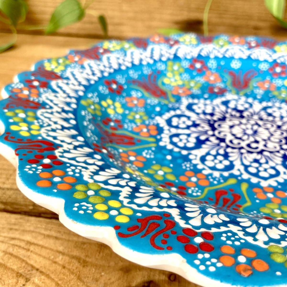 27cm* new goods * Turkey ceramics plate ornament interior * light blue * hand made kyu tough ya ceramics [ conditions attaching free shipping ]028