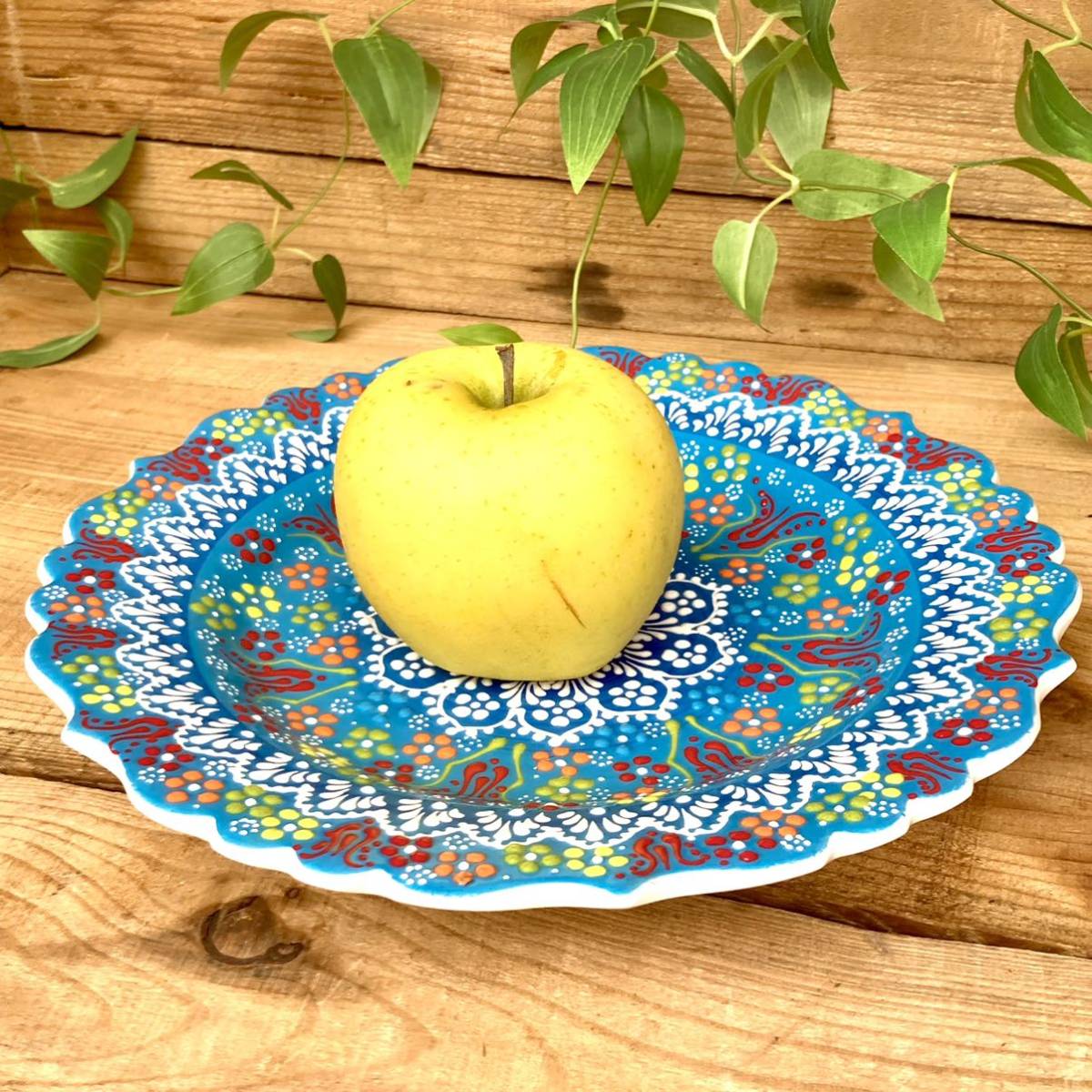 27cm* new goods * Turkey ceramics plate ornament interior * light blue * hand made kyu tough ya ceramics [ conditions attaching free shipping ]028