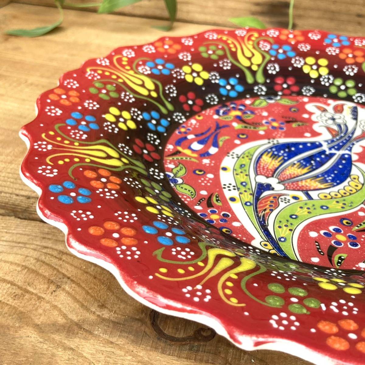 27cm* new goods * Turkey ceramics plate ornament interior * red tulip * hand made kyu tough ya ceramics [ conditions attaching free shipping ]036