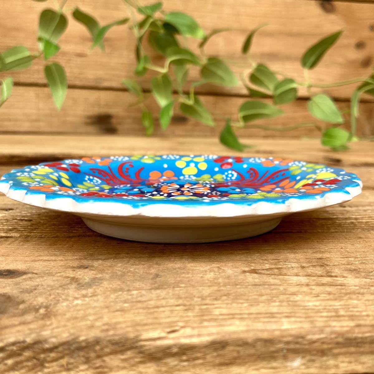 13.5cm* new goods * Turkey ceramics medium-sized dish small plate ornament * light blue * hand made kyu tough ya ceramics 060