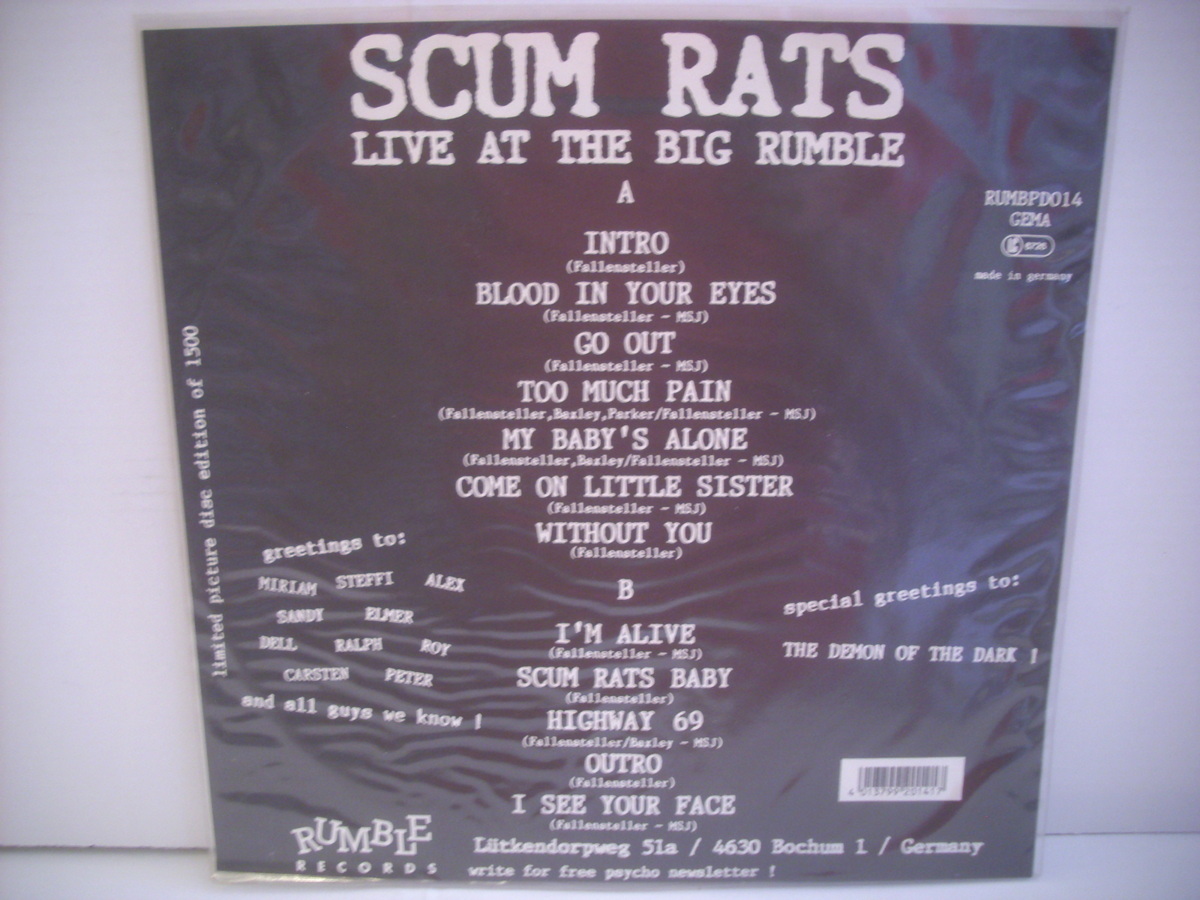 ●ピクチャー盤LP　SCUM RATS / LIVE AT THE BIG RUMBLE スカムラッツ ライブ サイコビリー 1992年 ◇r20807_画像2