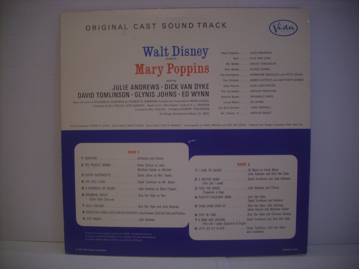 *LP ORIGINAL CAST SOUND TRACK / MARY POPPINSme Lee *po pin z Jeury -* Andrew s Disney *r20917