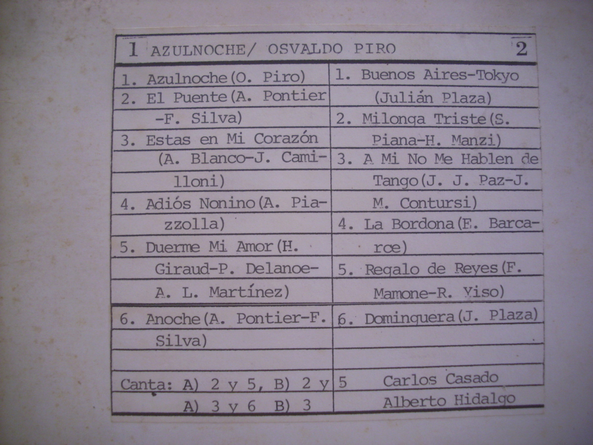 ●アルゼンチン盤 LP OSVALDO PIRO / AZULNOCHE CARLOS CASADO ALBERTO HIDALGO オスバルド・ピーロ アズールノーチェ タンゴ ◇r40425_画像3