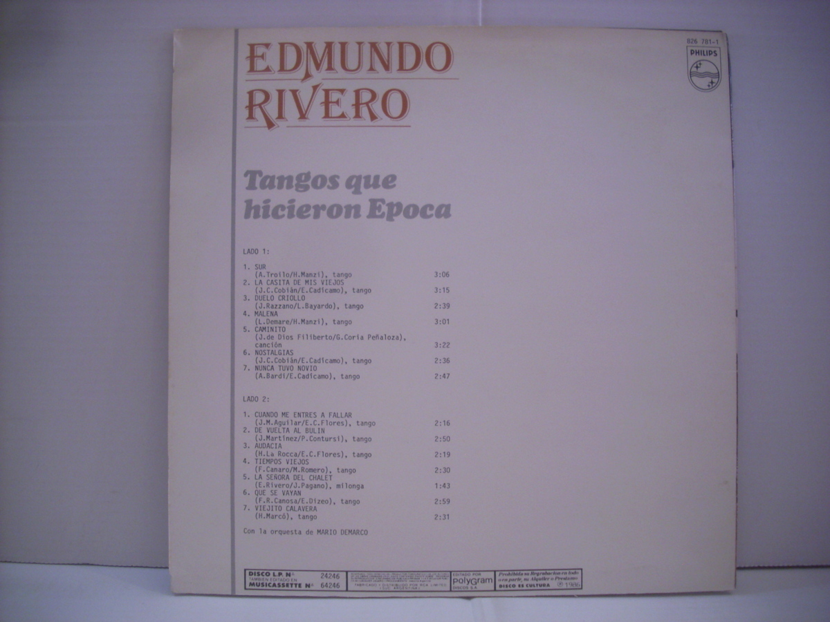 ●アルゼンチン盤 LP EDMUNDO RIVERO / TANGOS QUE HICIERON EPOCA エドムンド・リベロ マリオ・デマルコ タンゴ ◇r40425_画像2