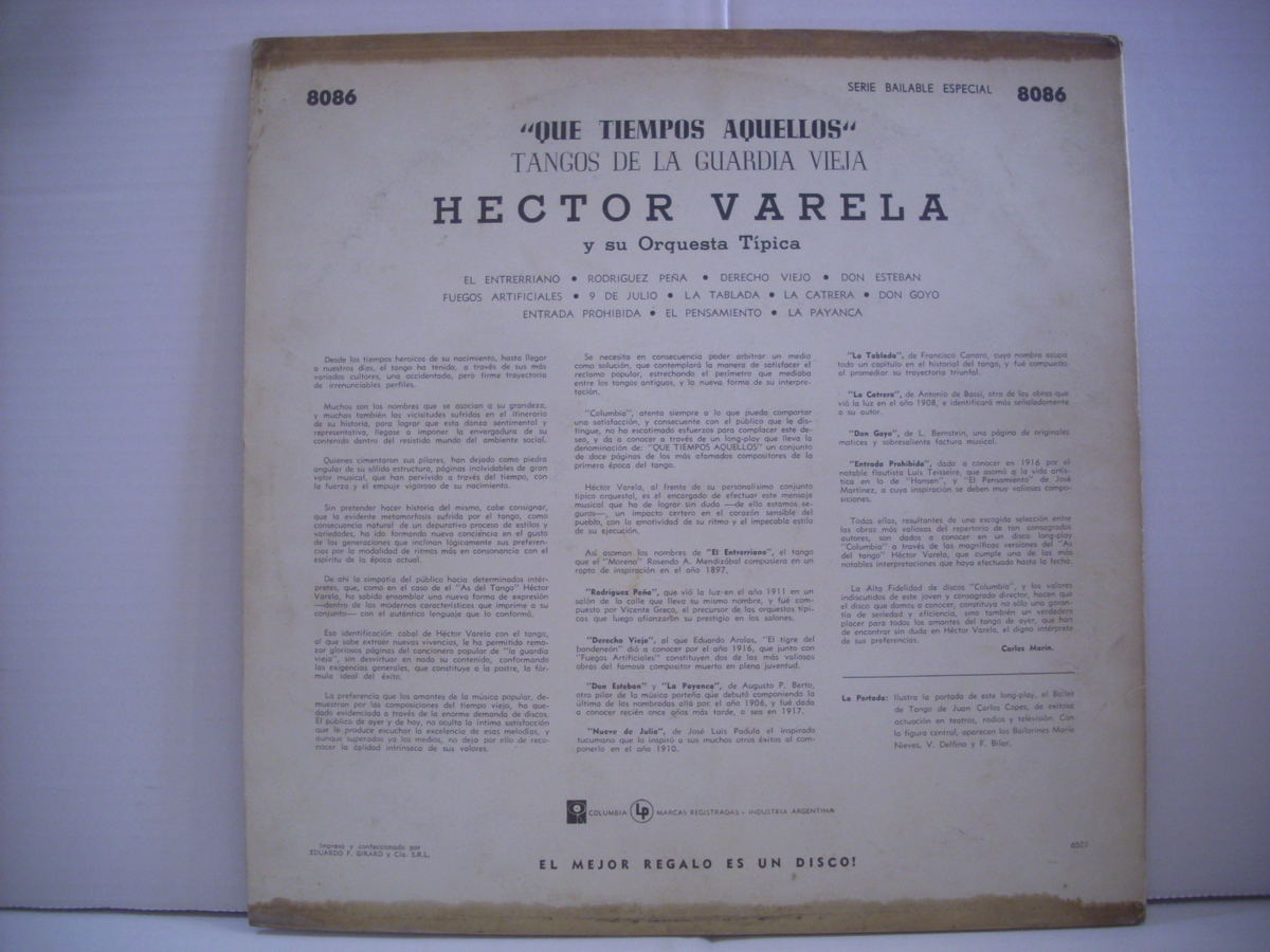 ●アルゼンチン盤LP 　HECTOR VARELA / QUE TIEMPOS AQUELLOS TANGOS DE LA GUARDIA VIEJA エクトル・バレラ タンゴ ◇r40311_画像2