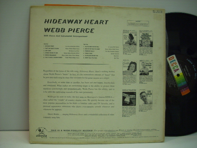 [LP] WEBB PIERCE / HIDEAWAY HEART ウェッブ・ピアース US盤 カントリー_画像2