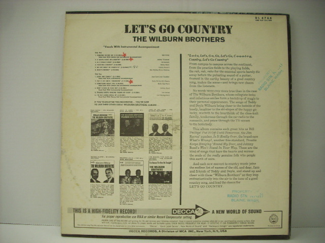 ■LP　THE WILLBURN BROTHERS / LET'S GO COUNTRY ウィルバーンブラザーズ レッツゴーカントリー ジムリーヴス ドリーパートン曲 ◇r3929_画像2