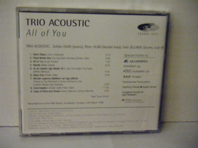 ▲CD TRIO ACOUSTIC / ALL OF YOU ハンガリー盤 PANNON JAZZ PJ 1201 ◇r30428_画像2