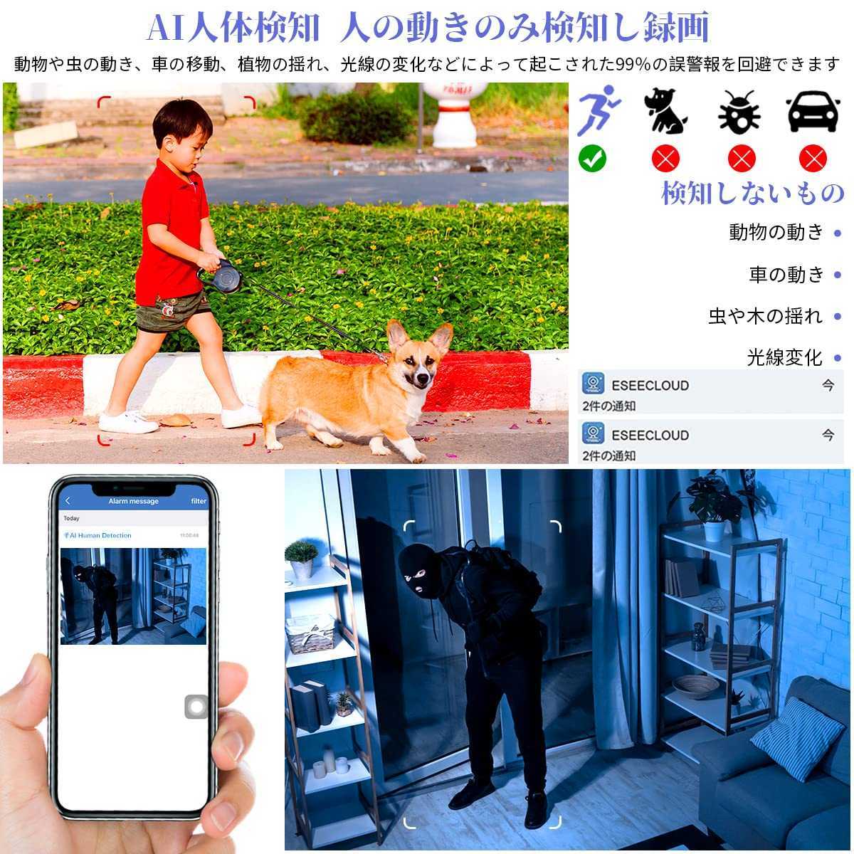 2022最新ダブルwifiアンテナ・双方向通話可能】ワイヤレス防犯カメラ