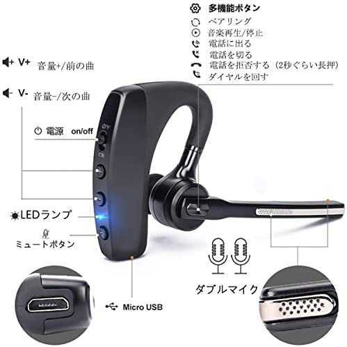 Bluetooth ヘッドセット5.0 ワイヤレス イヤホン 片耳 CSRチップ ダブルマイク内蔵 ハンズフリー通話_画像4