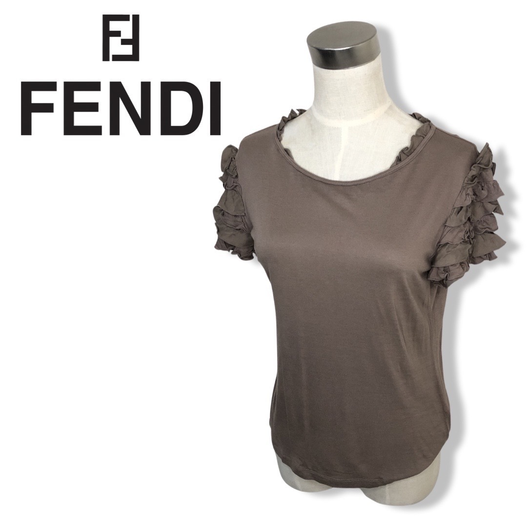 ★FENDI フェンディ★レディース フリル 袖 カットソー Tシャツ トップス グレージュ系 size 40 管:C:05_画像1