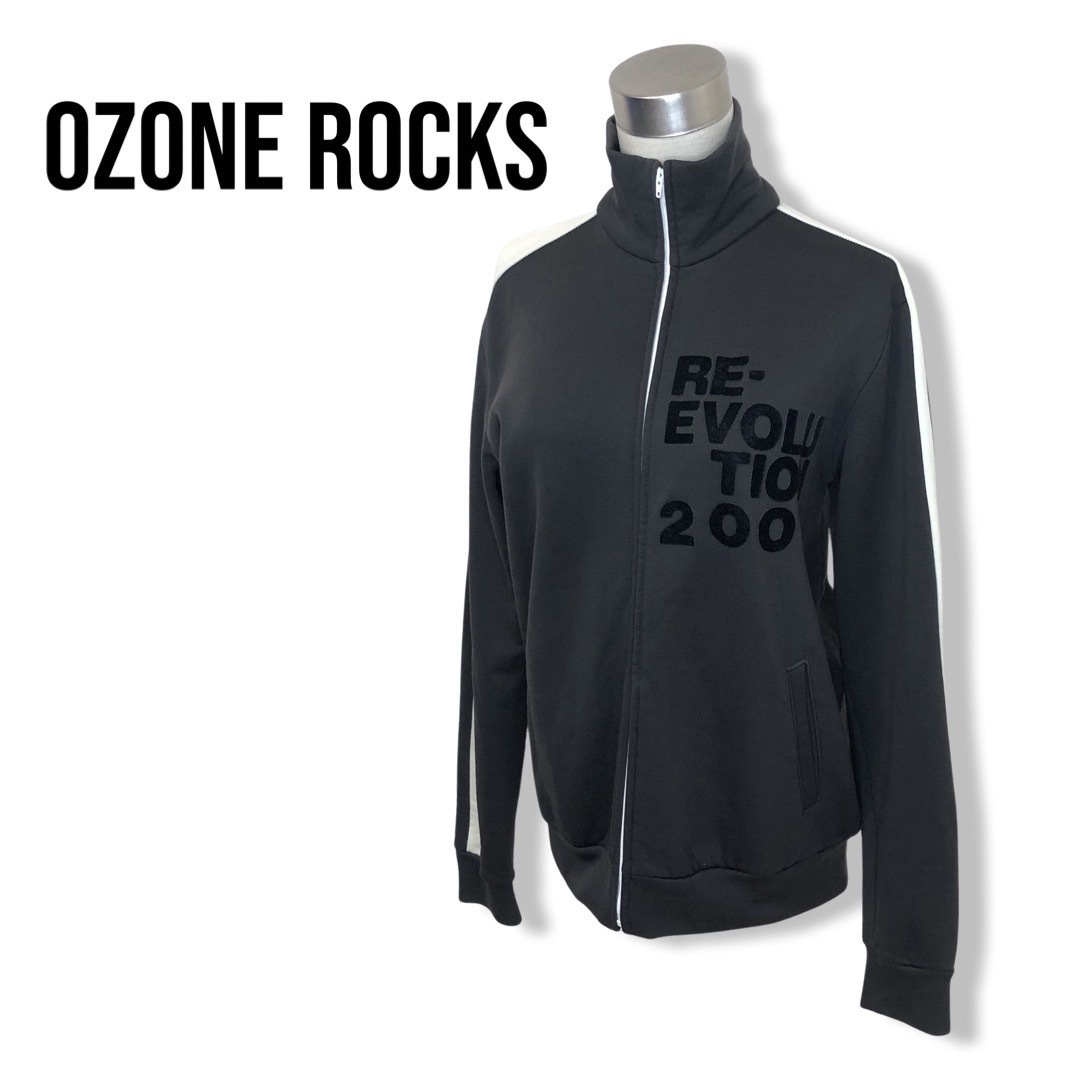 ★０0's 2001 OZONE ROCKS オゾンロックス★グレー 袖ライン ハイネック ジップアップ トラックジャケット ジャージ グレー size M 管:C:05_画像1