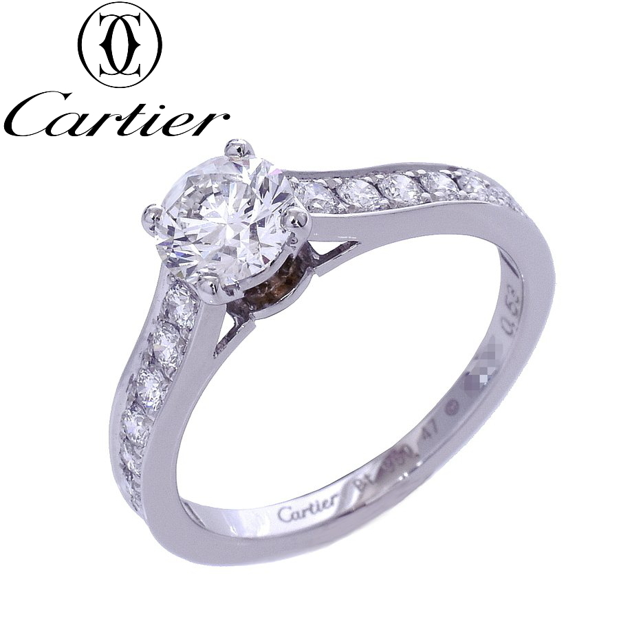  новый товар произведена отделка Cartier санки tail кольцо pt950 diamond 0.53ct G-VVS1-EX #47