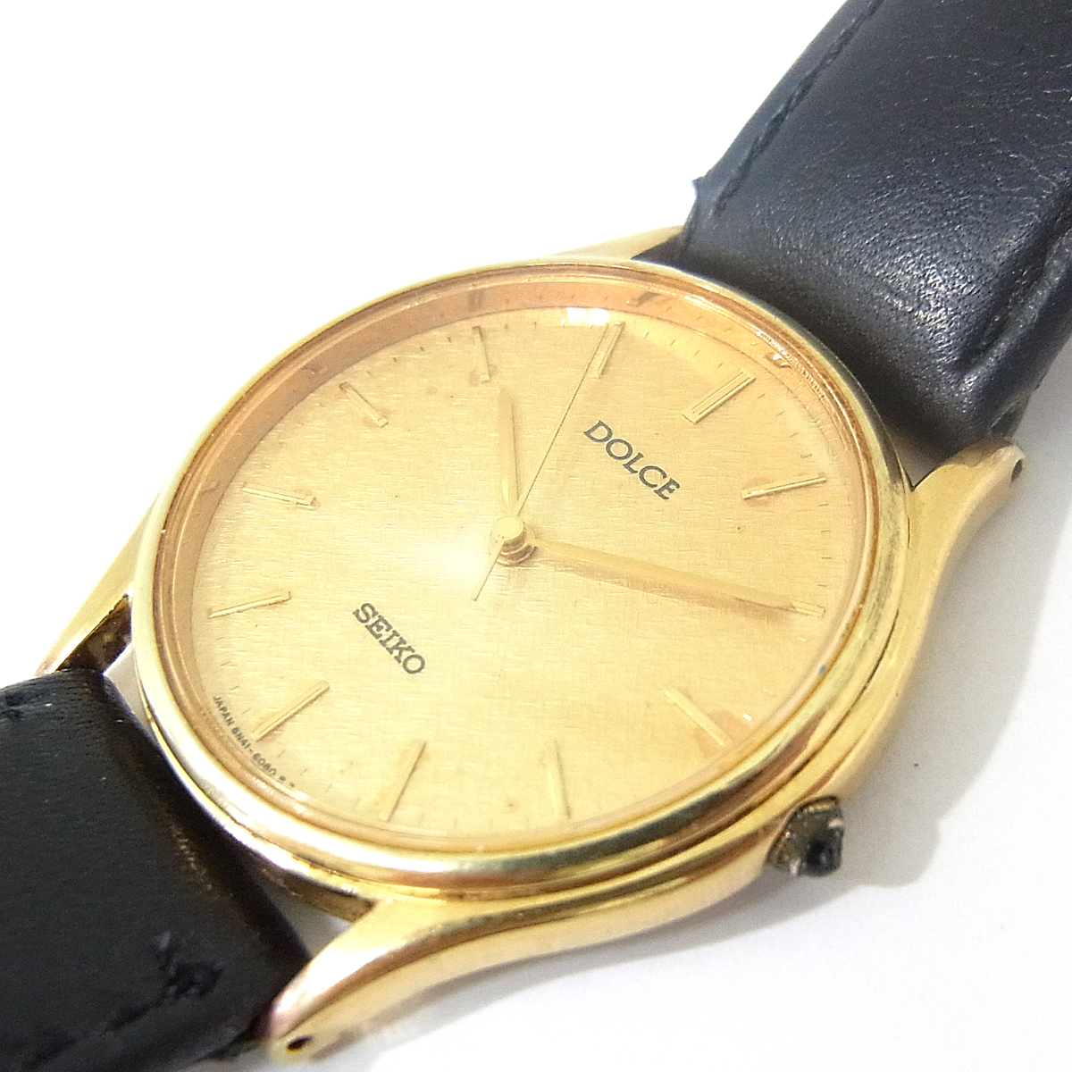 セイコー ドルチェ 8N41-6060 ゴールド文字盤 メンズ 稼働品 革ベルト 腕時計 SEIKO DOLCE
