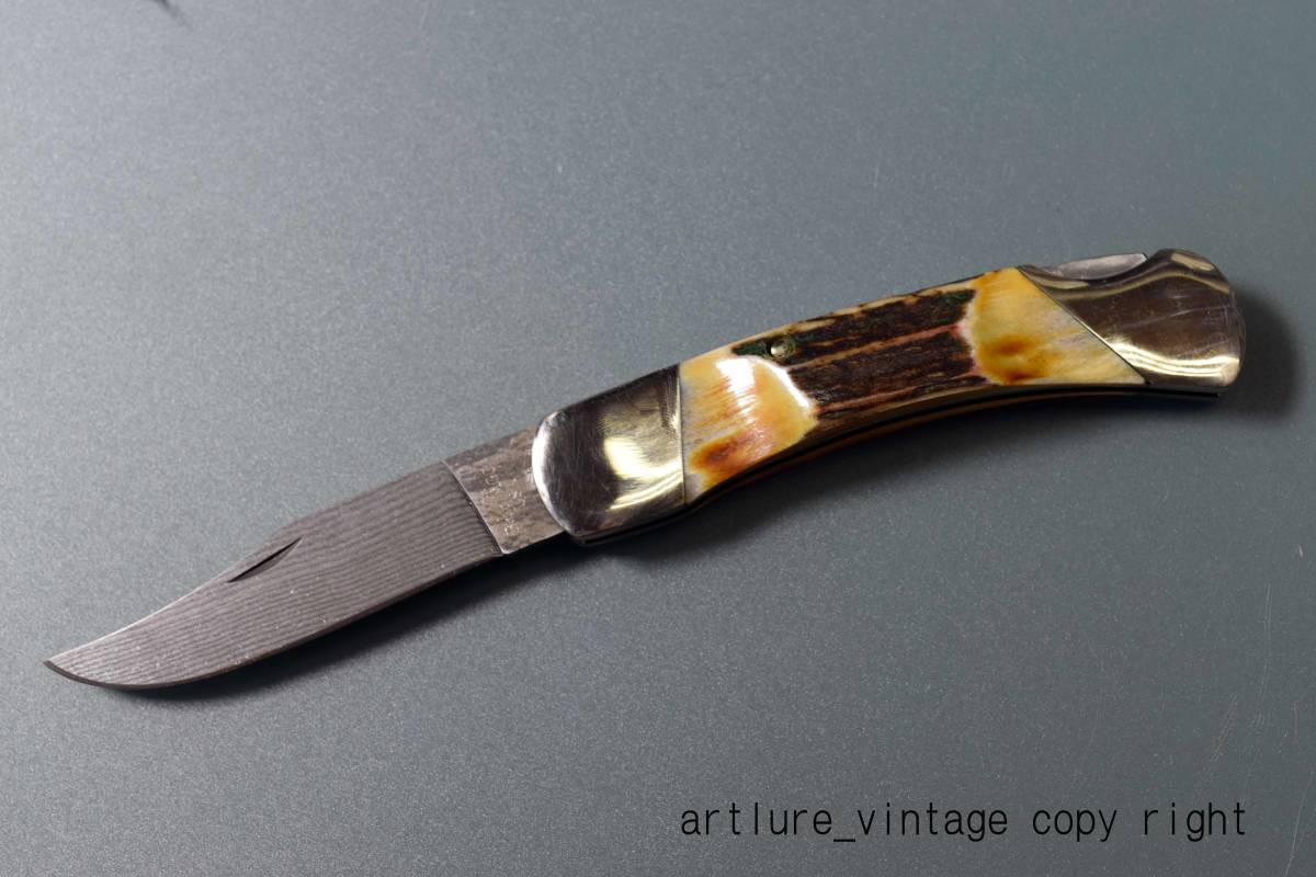 ●★VINTAGE KNIFE; ●★BEAR MGC CUTLEY●★ *597SD*LOCKBACK*5 INCH *●★DAMASCUS* STAG USA MADE(4101)#outodoor #fishing