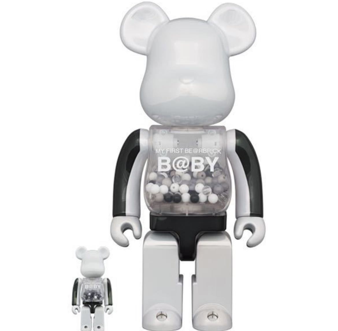 新品 未開封 MY FIRST BE@RBRICK B@BY BLACK & WHITE CHROME 100% 400% ベアブリック medicom toy メディコムトイ 千秋_画像1