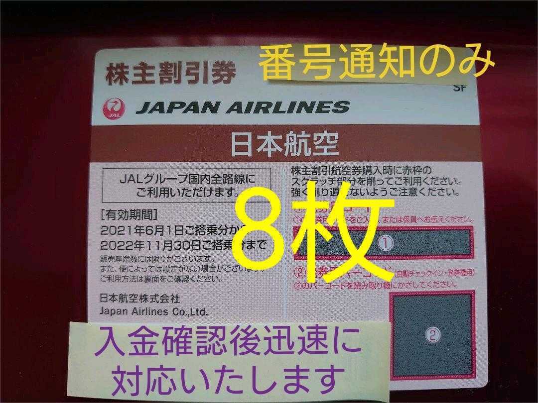 JAL 株主優待券(株主割引券)日本航空　8枚 ※ 券用コード通知_画像1