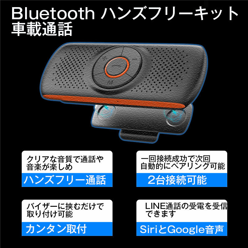 HF-KIT01 ハンズフリーキット 車載通話 ワイヤレス Bluetooth スピーカー LINE通話 内蔵マイク GPSナビ音声案内 TFカード 磁気式 Siri対応_画像1