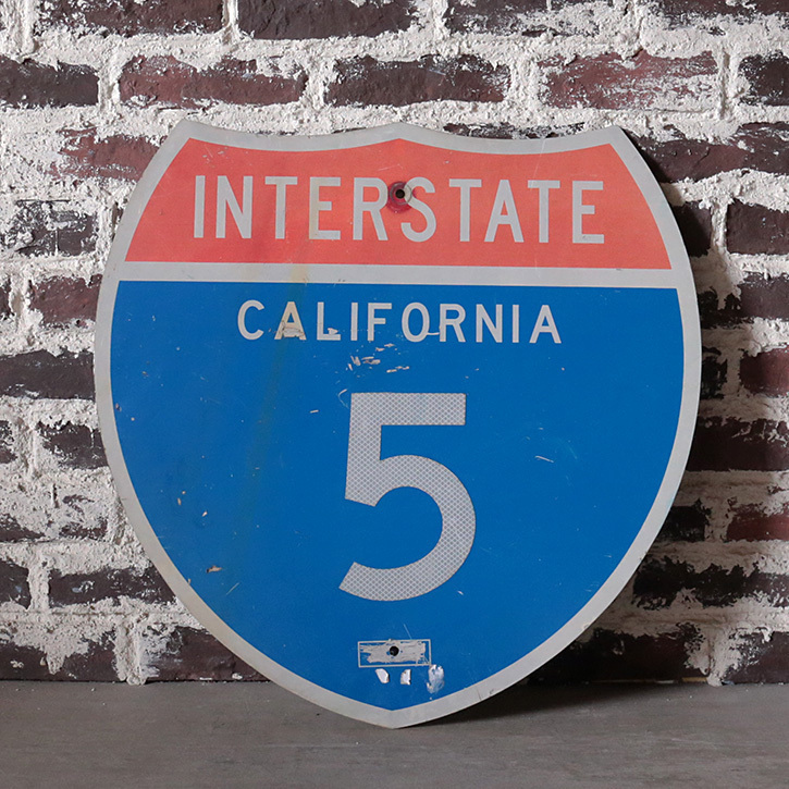 看板 アメリカ 道路標識 ヴィンテージ 青 赤 ロードサイン インダストリアル カリフォルニア ブルックリン 男前 雑貨 おしゃれ