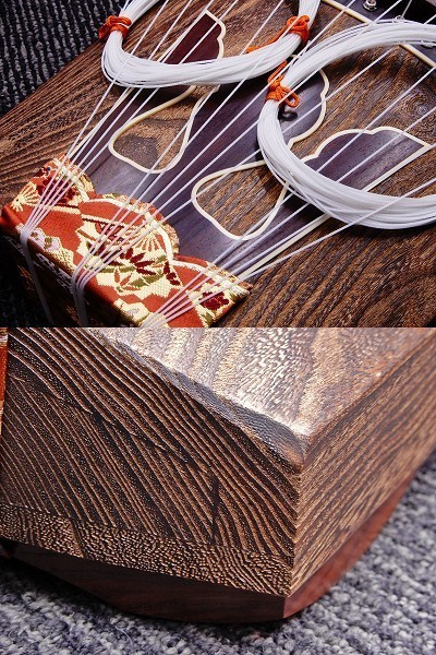 ♯◎逸品!! お琴 箏 琴 上角琴 紅木 金蒔絵龍舌 螺鈿細工 松に鶴図 簾