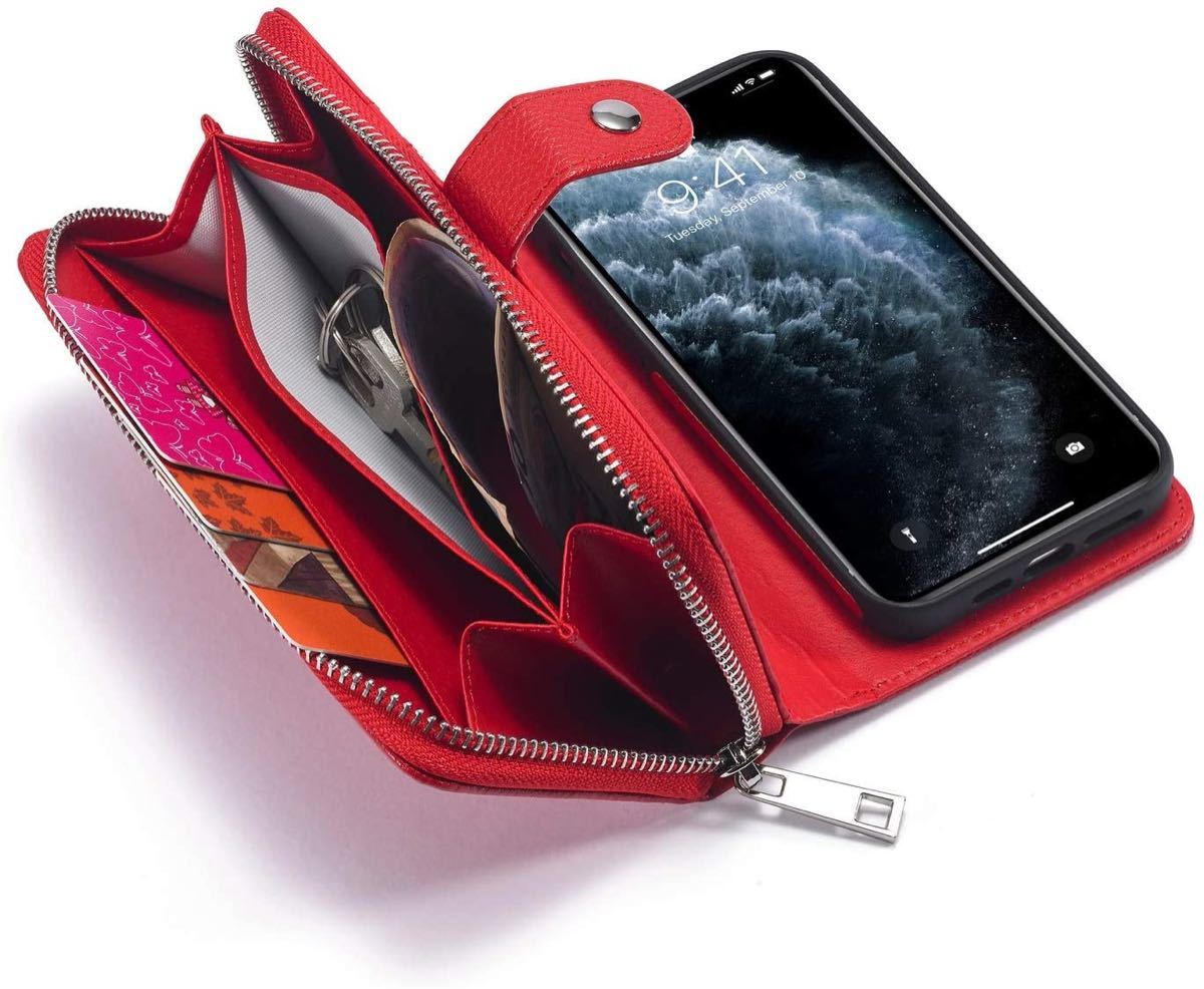 iPhone 11 Pro レザーケース アイフォン11 Pro ケース 5.8インチ 手帳型 お財布付き レッド