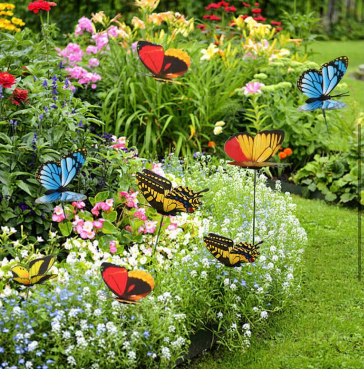 ガーデンピック　ガーデニング　模造　飾り　ガーデンオーナメント　蝶　１０本　花
