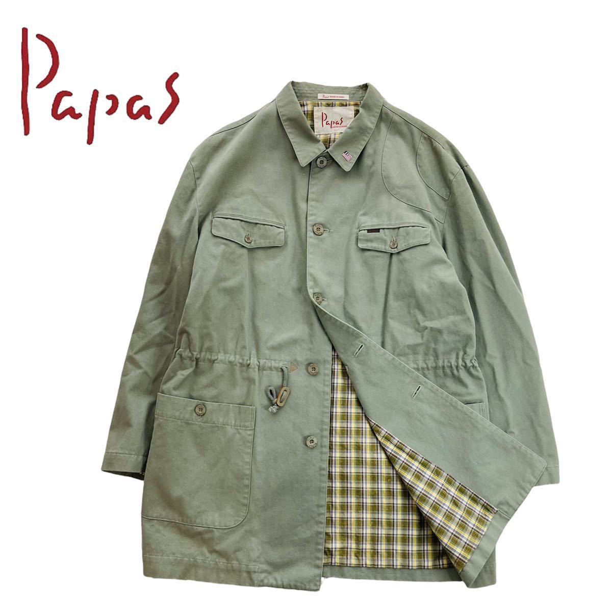 Papas パパス ジャケット コート ミリタリーテイスト 裏地チェック柄